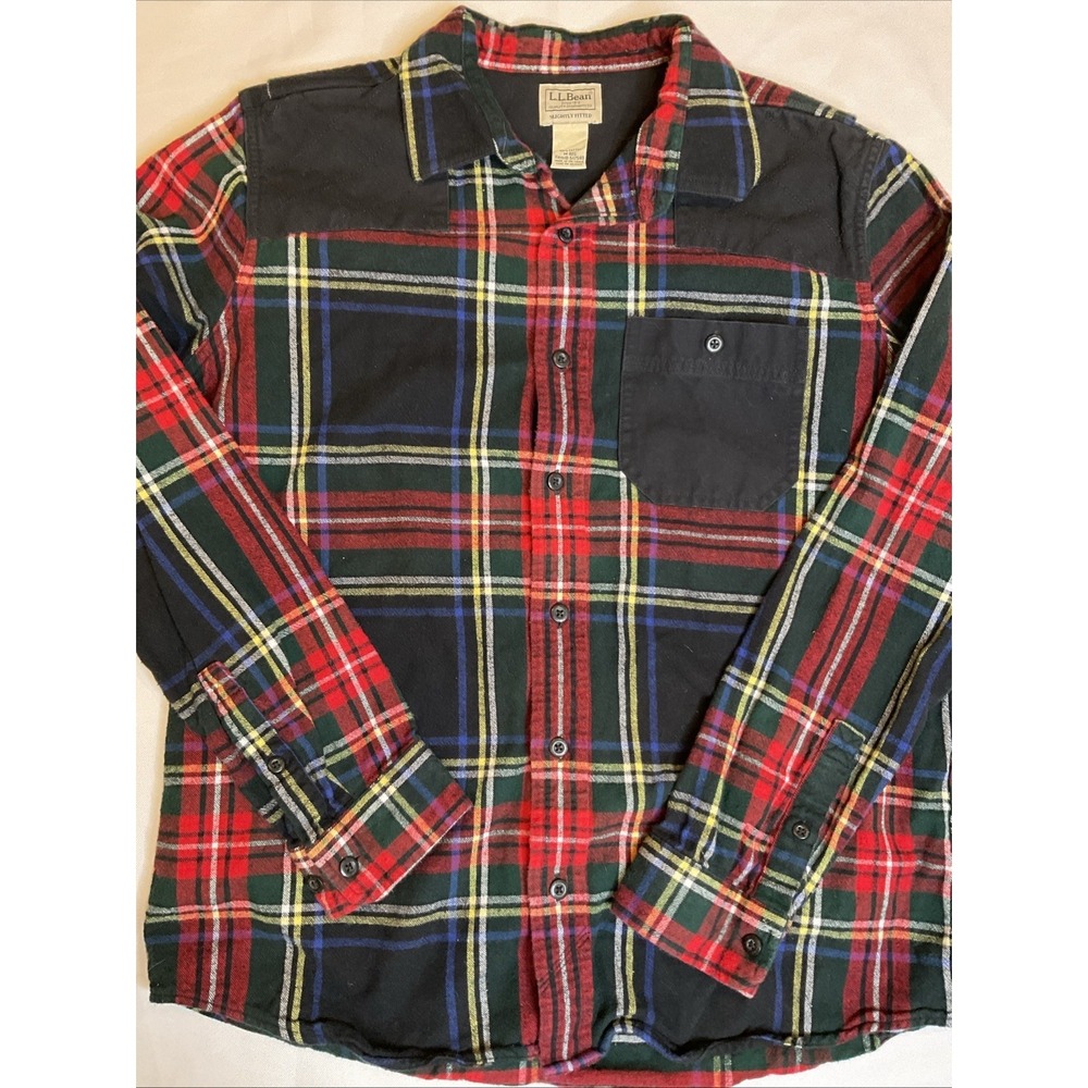 L.L. Bean Plaid Flannel Shooting Shirt M‎ Sightly Fitted Red Black Scotch 517599